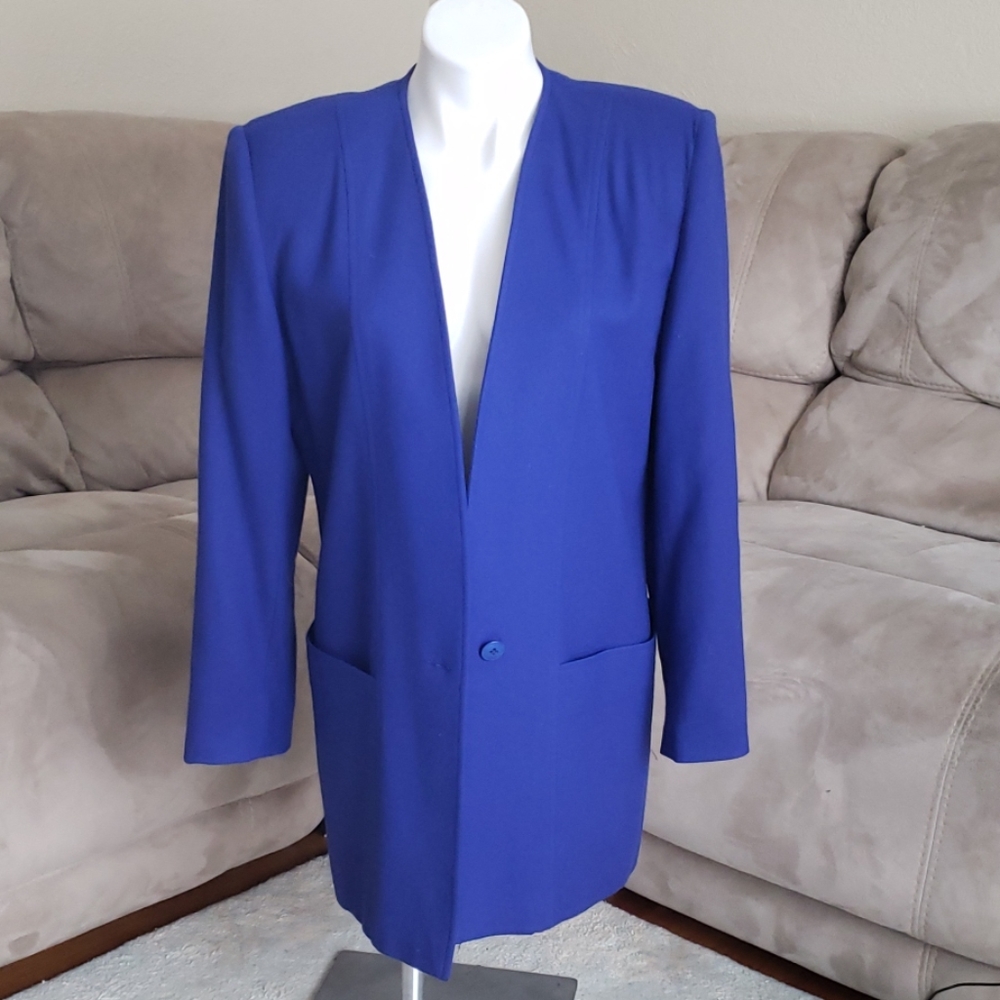 Vintage Oleg Cassini Size 10 Suit Coat Rich Blue